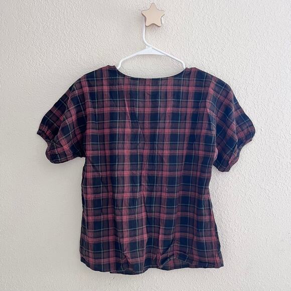 Madewell Plaid Gathered V-Neck Fuller Plaid Puff Sleeve Top Size XS - Picture 3 of 4